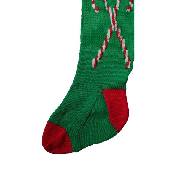 Vintage Hand Knit Wool Christmas Stocking Snowman Candy Cane Jingle Bell Kitschy - Picture 8 of 8